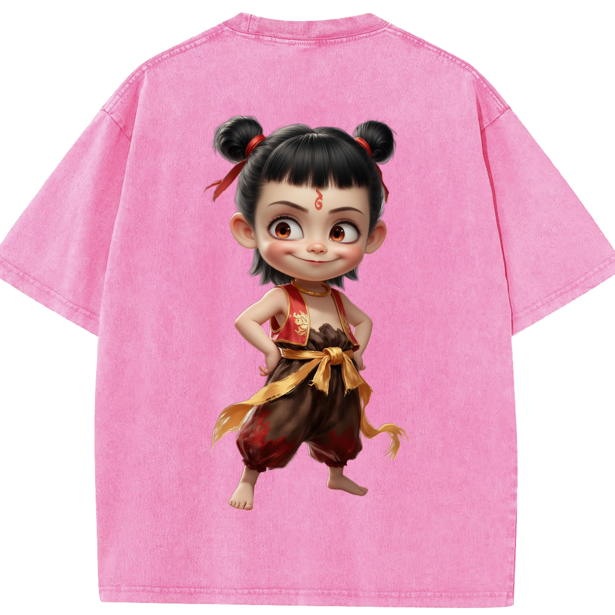 （画像用） Ne Zha 2 ナタ 魔童の大暴れ 綿100% ヴィンテージ風 半袖Tシャツ（背面プリント）